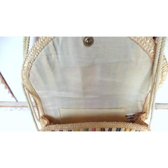 Vintage tan striped straw envelope shoulder purse - Picture 6 of 6
